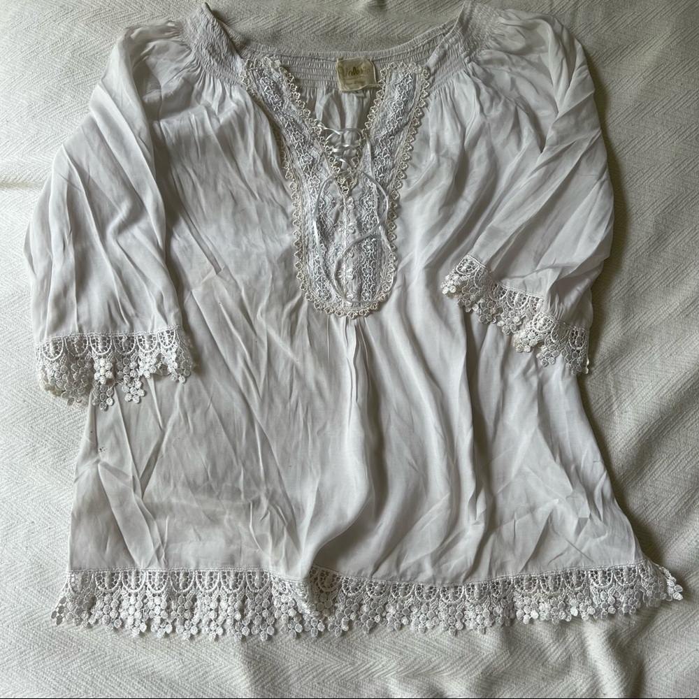 White Boho Tunic with Lace Detail